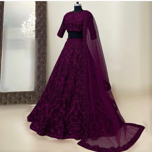 Women's Wine Color Designer Tapeta Silk Chain Diamond Work Wedding Wear Lehenga Choli