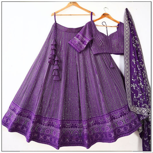 Women's Purple Faux Georgette With Sequence Embroidery Thread Work wedding Wear Lehenga Choli