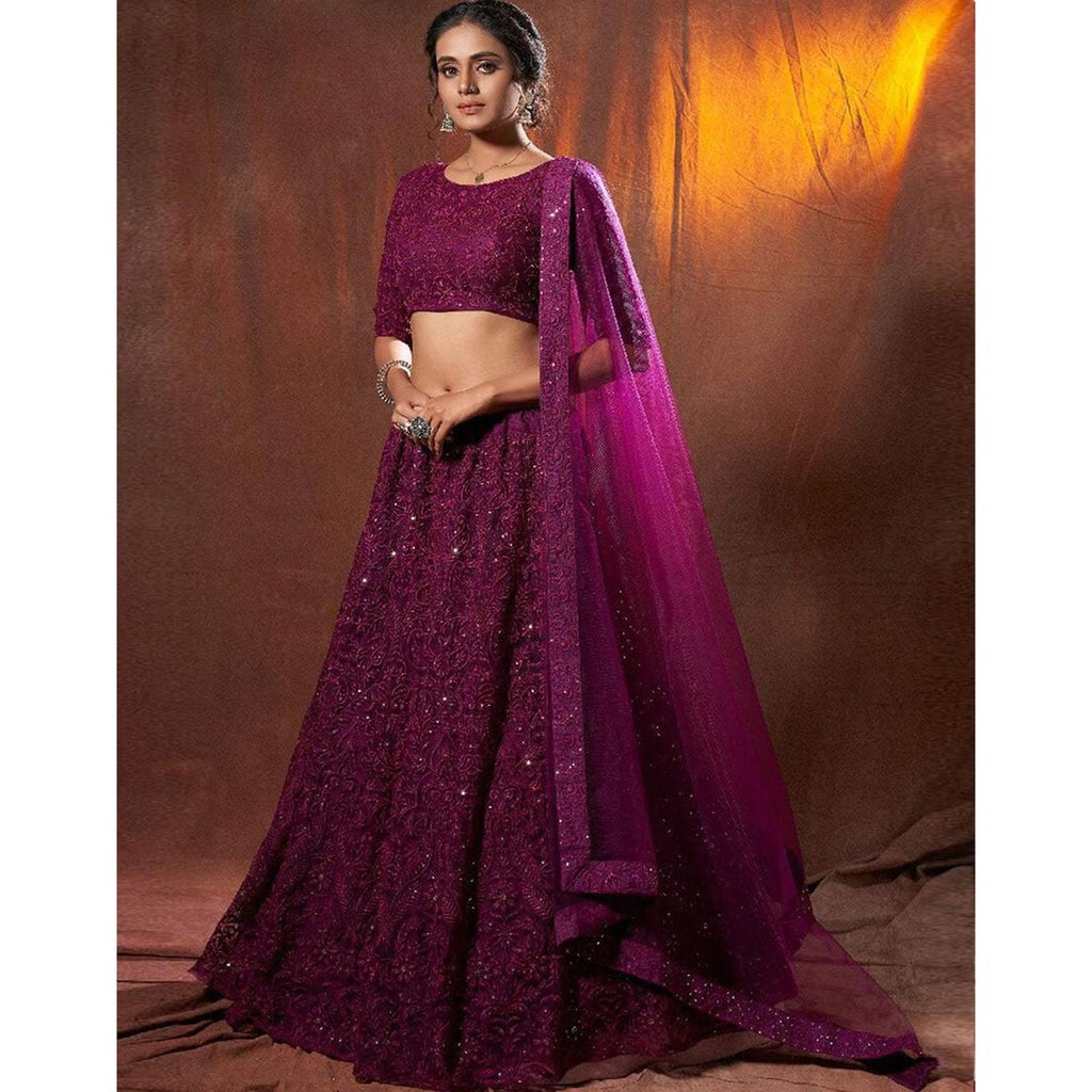 Women's Wine Color Designer Tapeta Silk Chain Diamond Work Wedding Wear Lehenga Choli