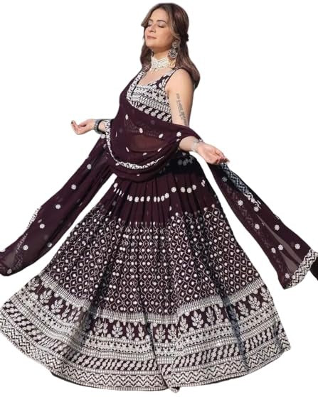 Women's Fancy Embroidery Georgette Silk Woven Desing Sleeveless Semi-Stitched FreeSize Lehengha Choli