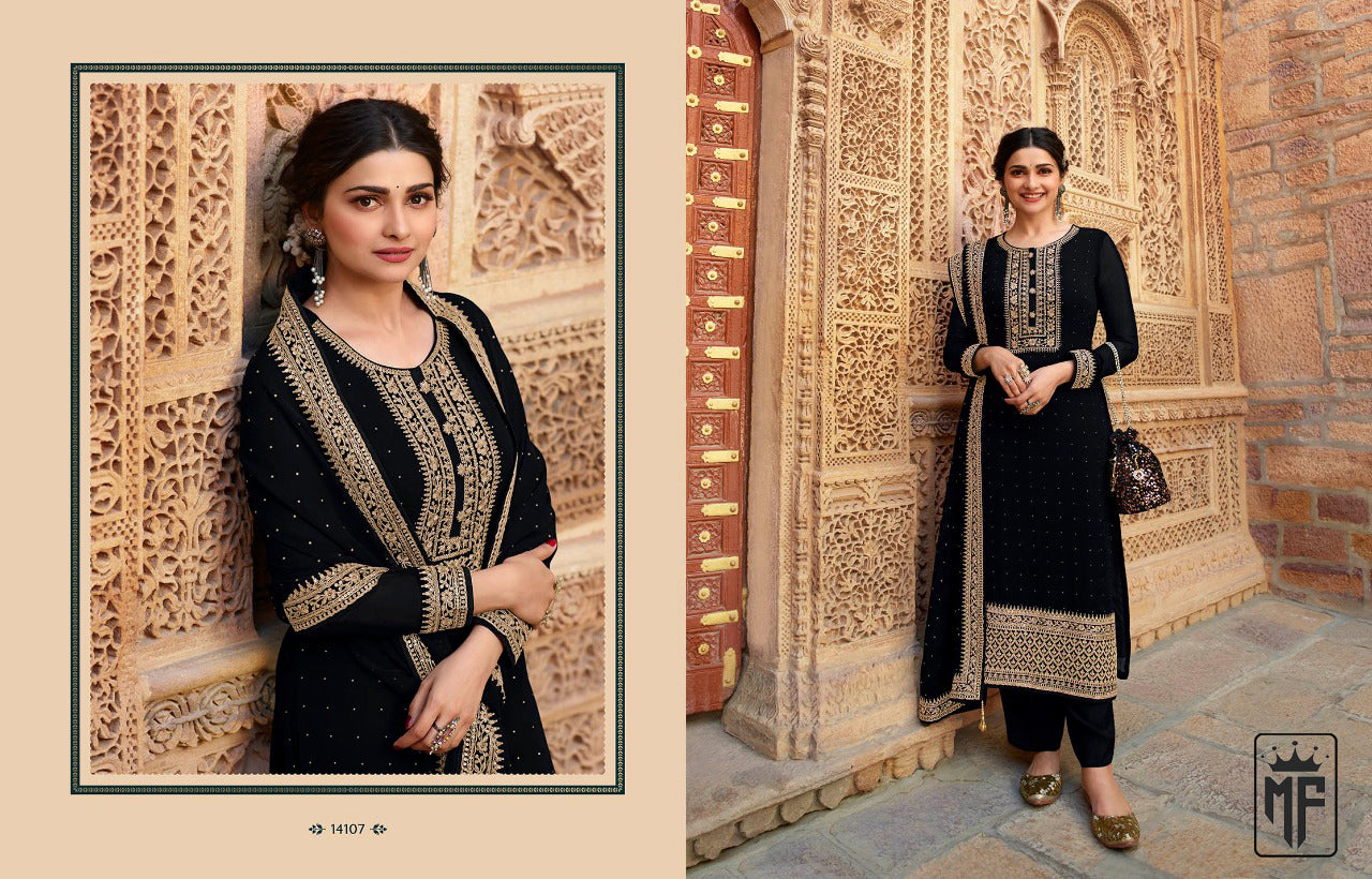 Black Women Embroidered Semi-Stitched Dress Material with Dupatta Set