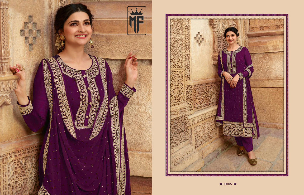 Wine Women Embroidered Semi-Stitched Dress Material with Dupatta Set