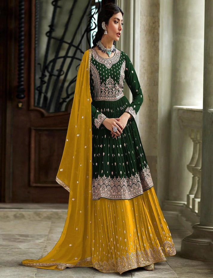 Wine Indian traditional look lehenga type georgette salwar kameez suit with dupatta for women