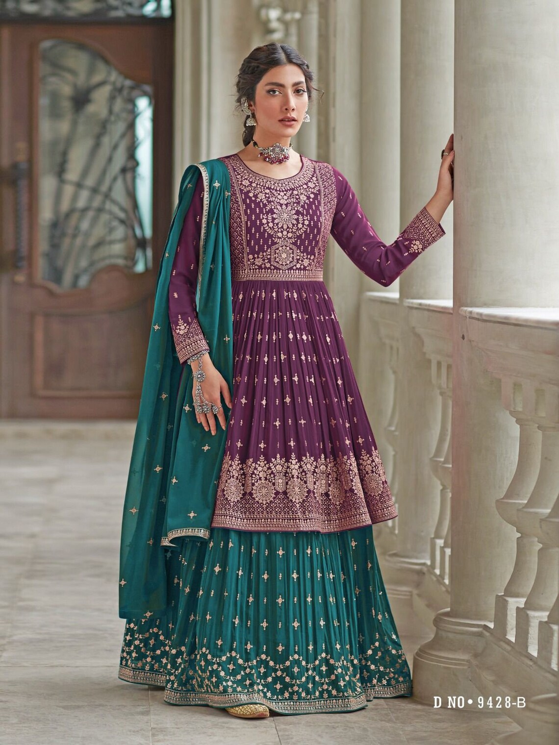 Rama Semi Stitched faux Georgette Kurta With Santoon Inner And Lehnga With Embroidered Faux Georgette Dupatta Looks Pretty Awsom For All Occassion