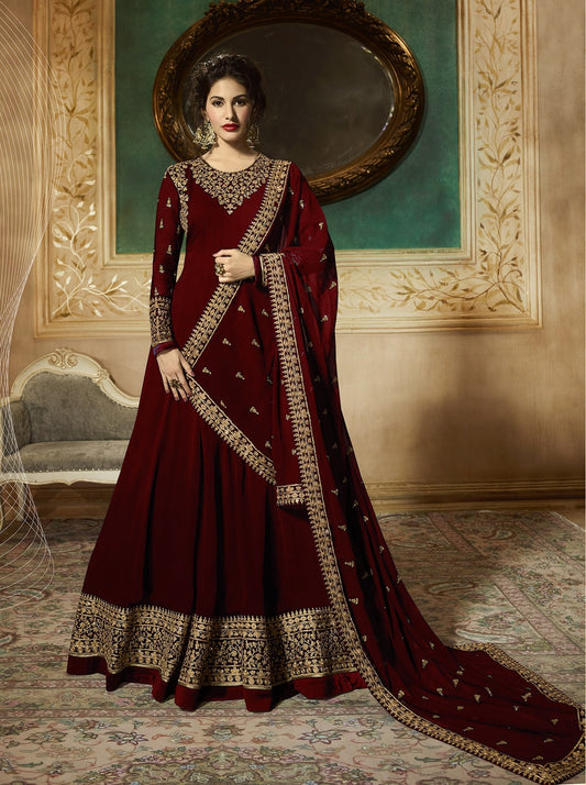 Maroon Georgette Reception Wear Bridal Gown Anarkali Suits Pakistani Outfits Women's Wear Designer Shalwar Kameez With Dupatta