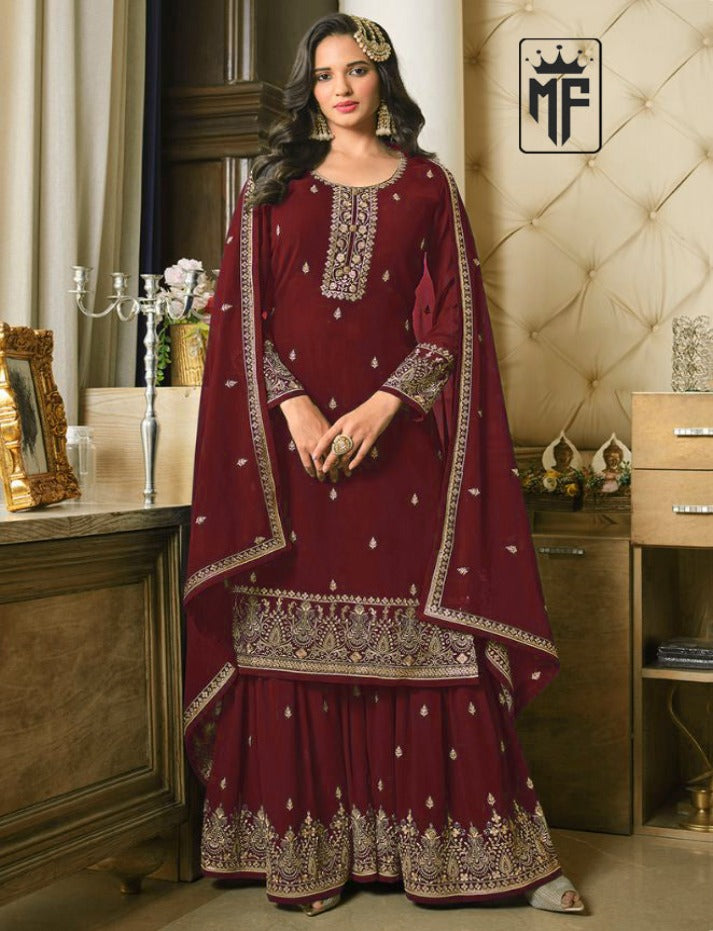 Maroon Indian women Cotton Suit Kurti Pant With Dupatta 3pc Readymade Party Wedding Dress Salwar Kameez traditional Top tunic Set