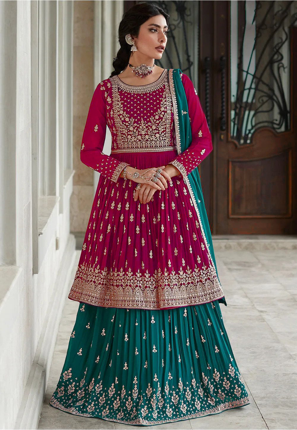 Rama Indian Pakistani traditional rich look lehenga type georgette salwar kameez suit for women with dupatta