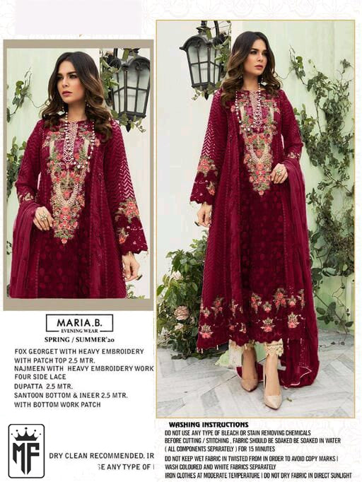 Wine Designer Party Wear Fox Georgette Embroidered Pakistani Salwar Kameez Suit With Duaptta