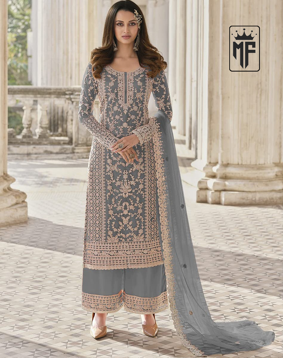 Wine Designer Collection Salwar Kameez Anarkali Sharara Suits Butterfly Net Ready to Wear Reception Wear Dress