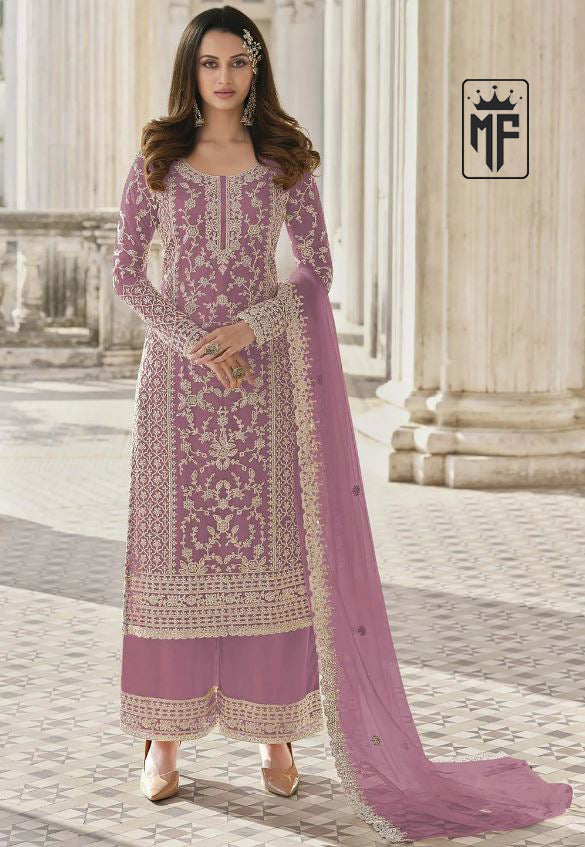 Wine Designer Collection Salwar Kameez Anarkali Sharara Suits Butterfly Net Ready to Wear Reception Wear Dress