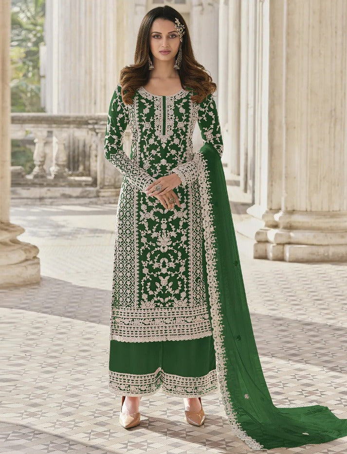 Green Designer Collection Salwar Kameez Anarkali Sharara Suits Butterfly Net Ready to Wear Reception Wear Dress