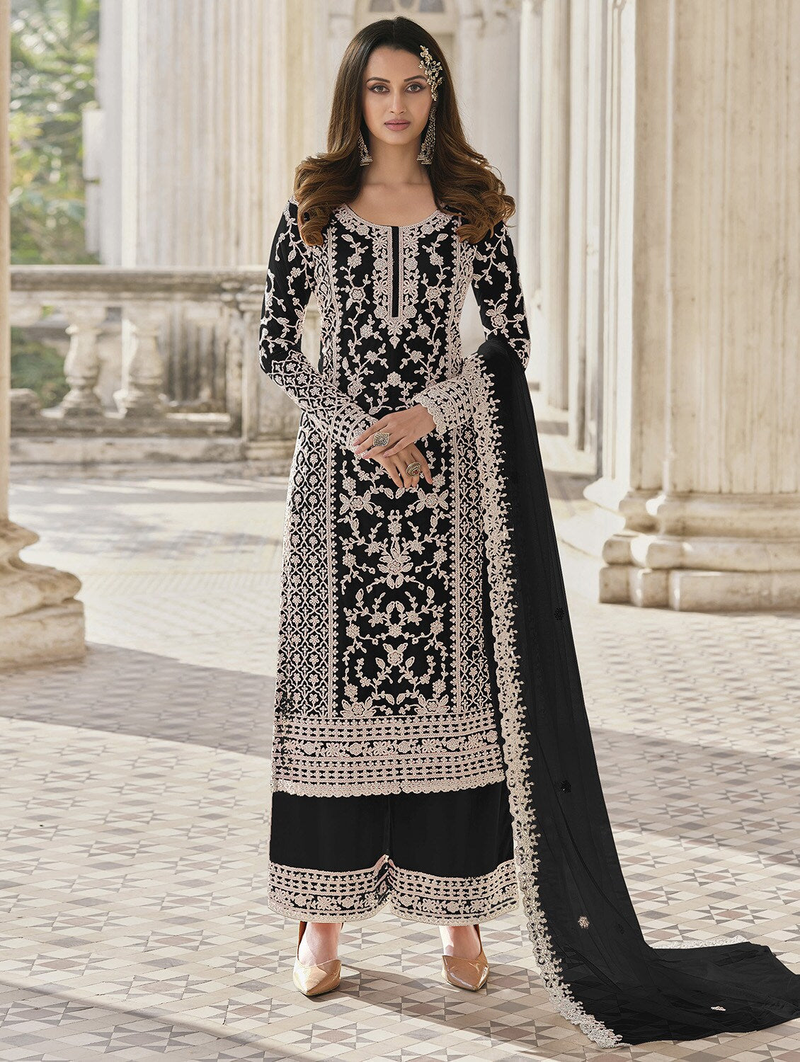 Grey  Designer Collection Salwar Kameez Anarkali Sharara Suits Butterfly Net Ready to Wear Reception Wear Dress