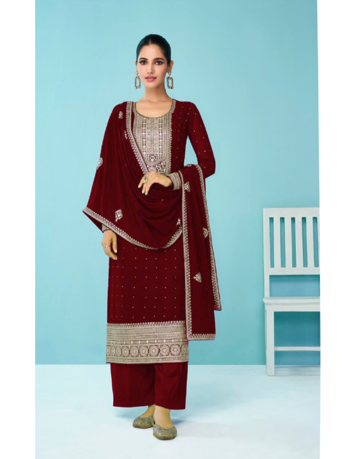 Rama Heavy Fux Gorgette With Sequence Embroidery Work Semi-Stitched Straight Dress Material For Womens