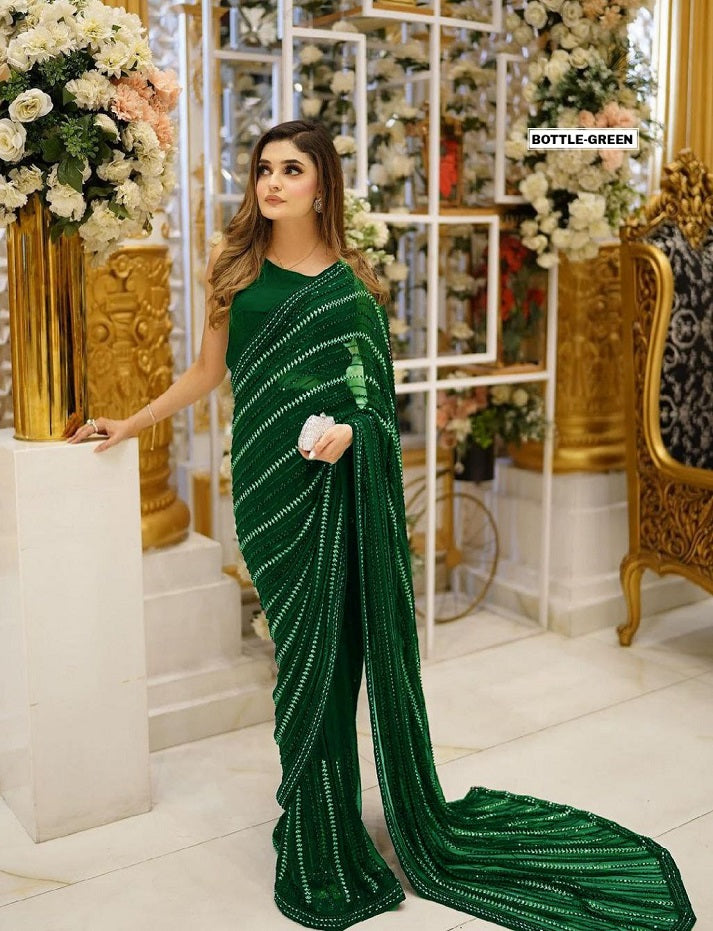 Womens Stunning Georgette Saree With Thread And Sequence Work