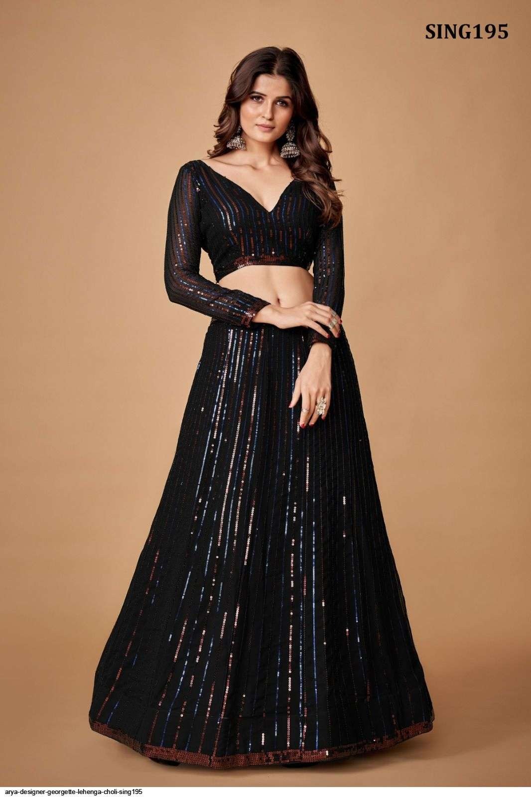 Charming Black Sequins Blooming  Georgette Party Wear Lehenga Choli With Dupatta