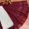 Women's Maroon Faux Georgette Semi-stitched Embroidery Mirror Work Lehenga Choli