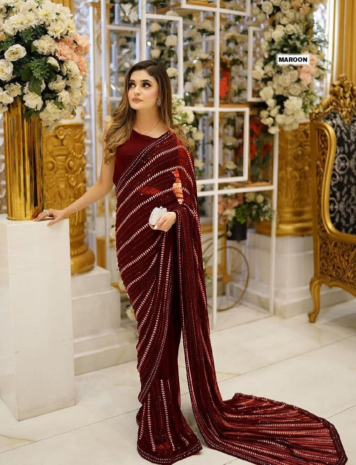 Womens Stunning Georgette Saree With Thread And Sequence Work