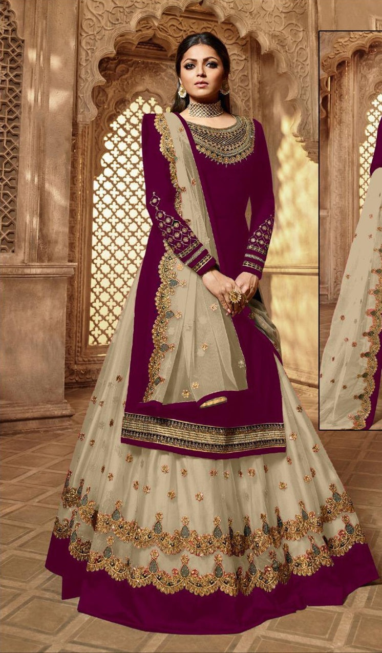 Gorgeous Georgette Embroidered Work Salwar Suit And Net Plazo for women Party Wear Anarkali Plazo Suit