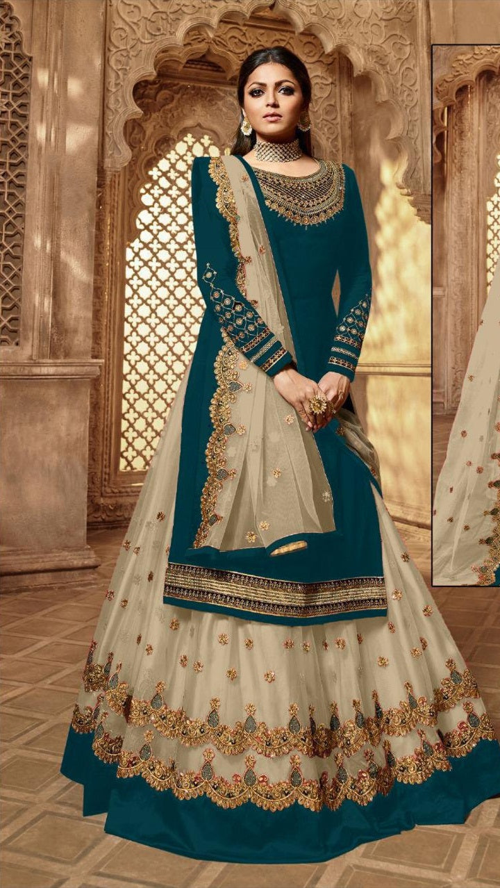 Gorgeous Georgette Embroidered Work Salwar Suit And Net Plazo for women Party Wear Anarkali Plazo Suit