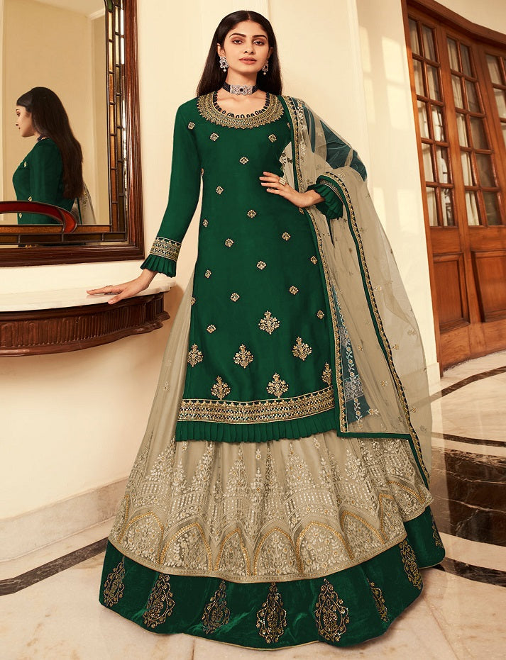 Pakistani Style Blue Satin Georgette Fabric Salwar Kameez Suits Indian Style Lehenga Dupatta Dresses