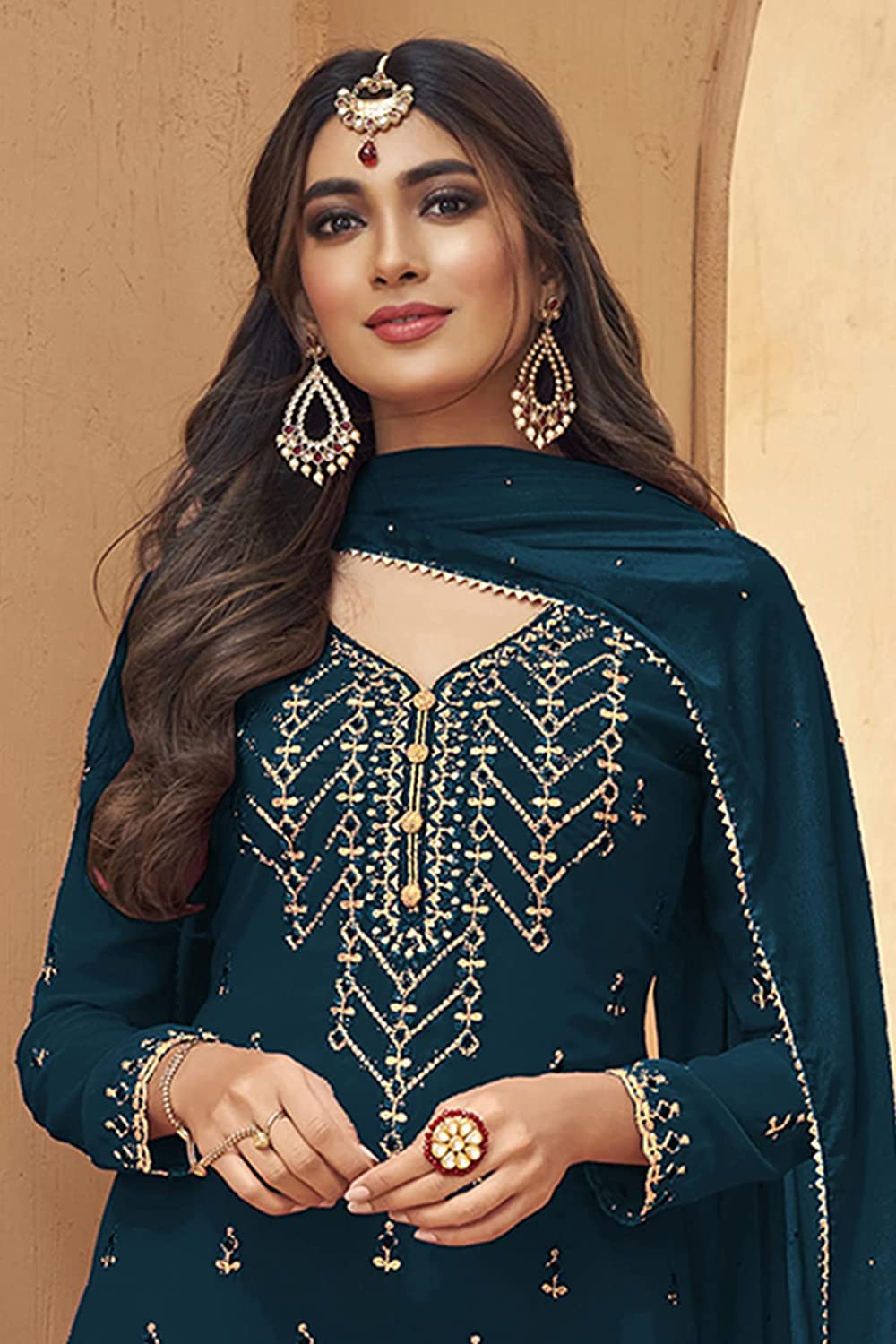 Heavy Foux Georgette Embroidered Pakistani Semi-Stitched Salwar Suit With Top and Duppata For Women