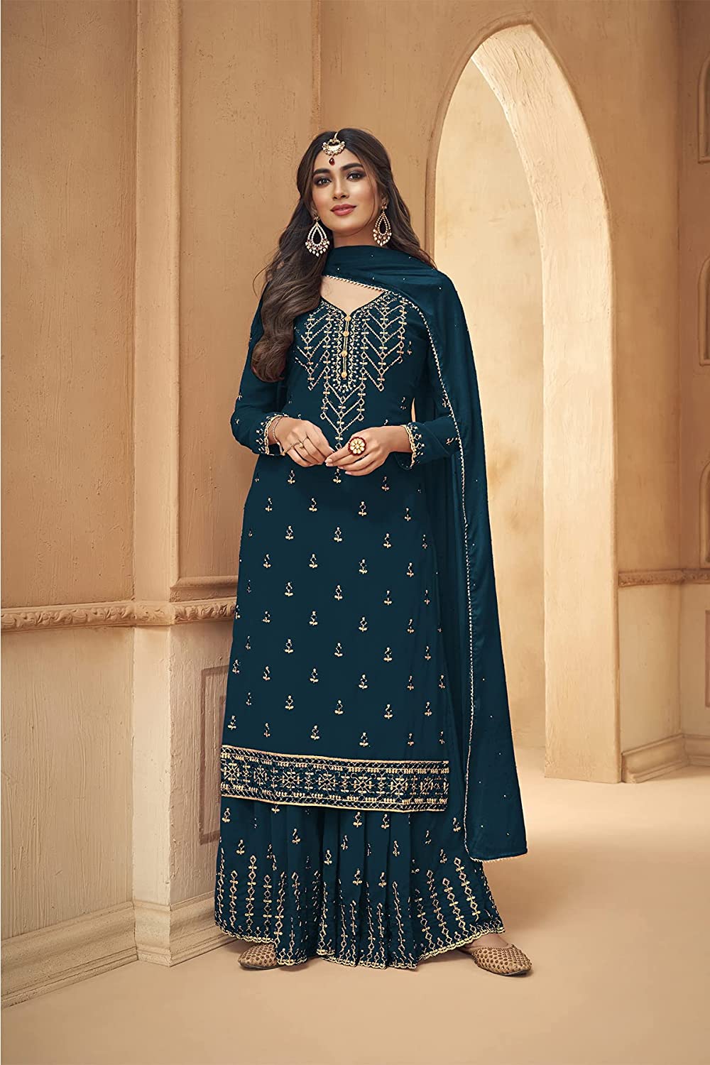 Heavy Foux Georgette Embroidered Pakistani Semi-Stitched Salwar Suit With Top and Duppata For Women