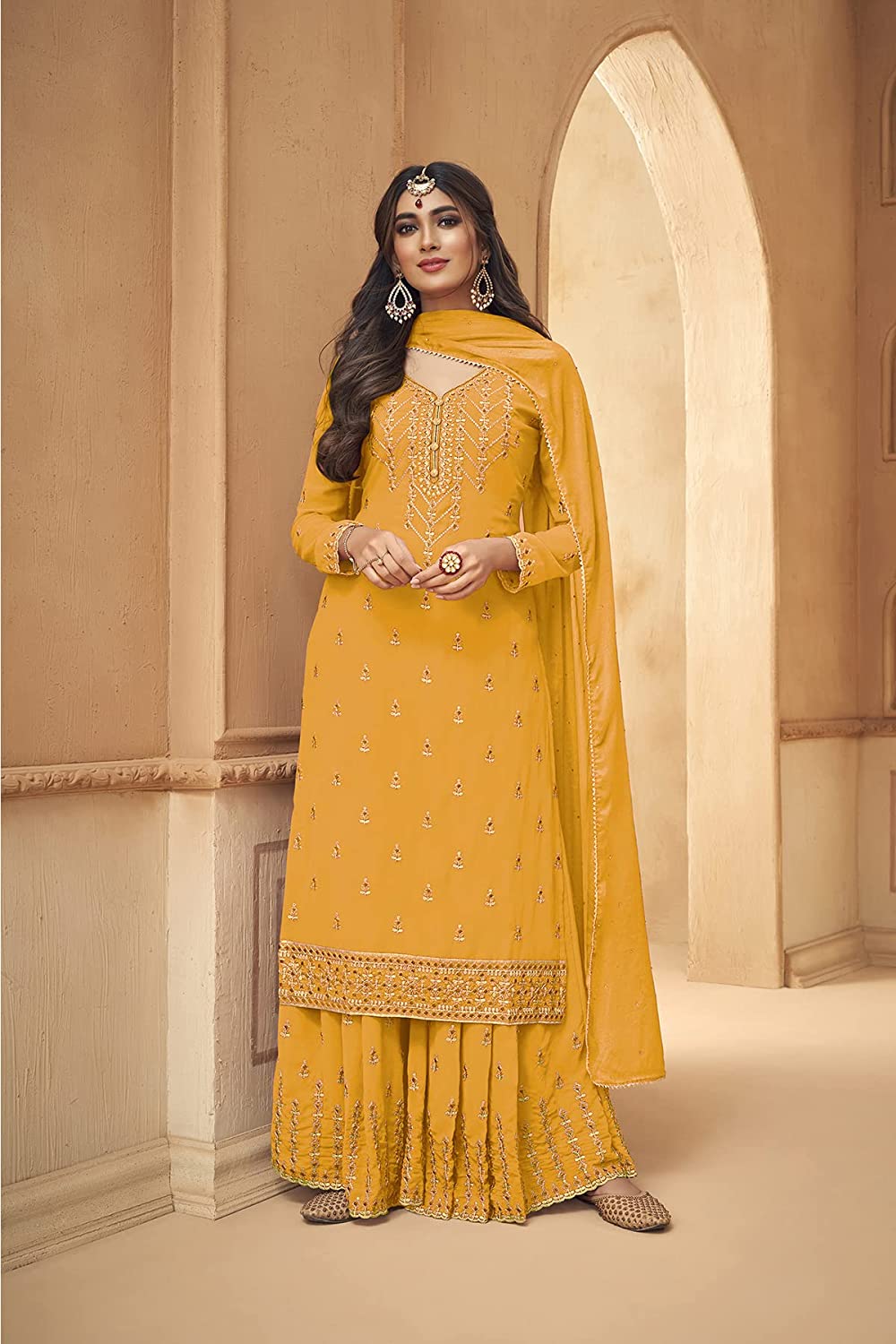 Heavy Foux Georgette Embroidered Pakistani Semi-Stitched Salwar Suit With Top and Duppata For Women