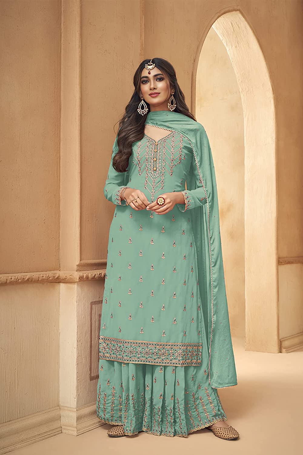 Heavy Foux Georgette Embroidered Pakistani Semi-Stitched Salwar Suit With Top and Duppata For Women