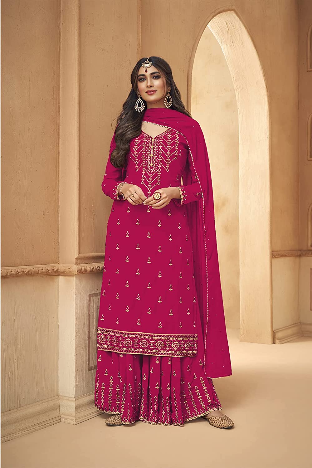 Heavy Foux Georgette Embroidered Pakistani Semi-Stitched Salwar Suit With Top and Duppata For Women