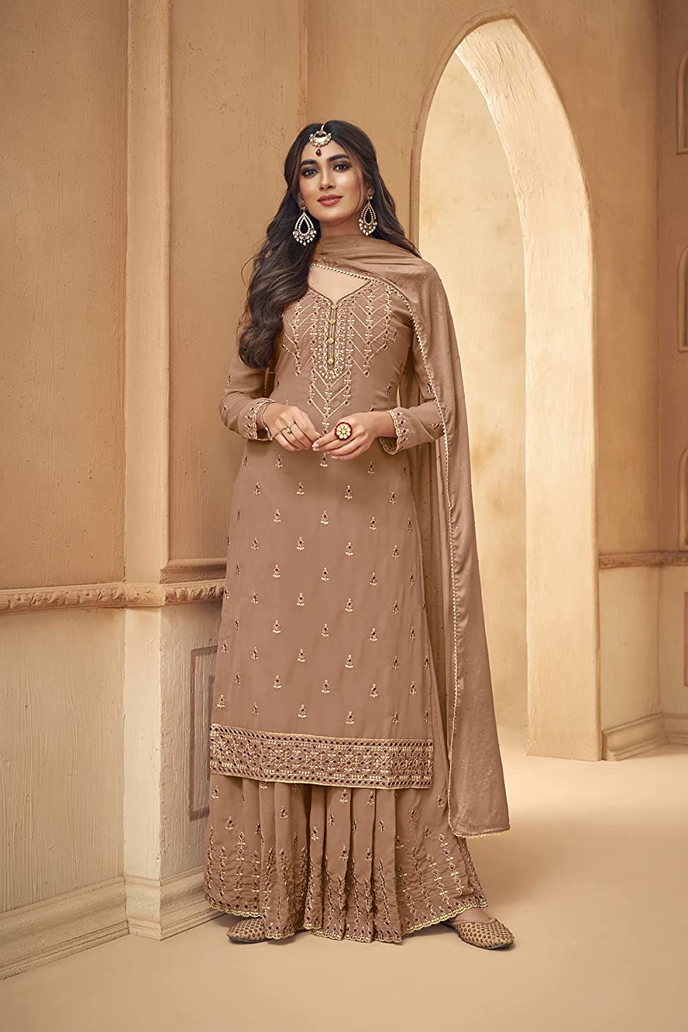 Heavy Foux Georgette Embroidered Pakistani Semi-Stitched Salwar Suit With Top and Duppata For Women