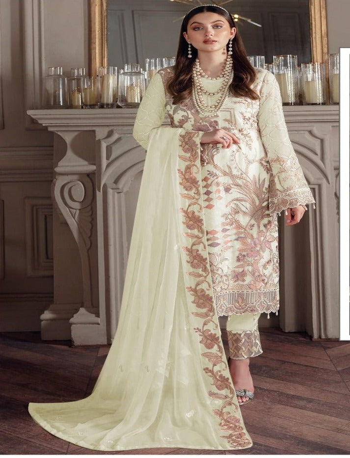 White Muslim Woman's Fancy Georgette With Sequine Embroidery work Pakistani salwar kameez Suit