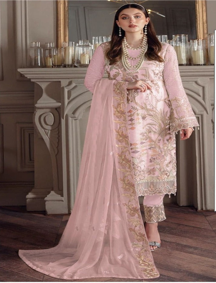 Pink Muslim Woman's Fancy Georgette With Sequine Embroidery work Pakistani salwar kameez Suit