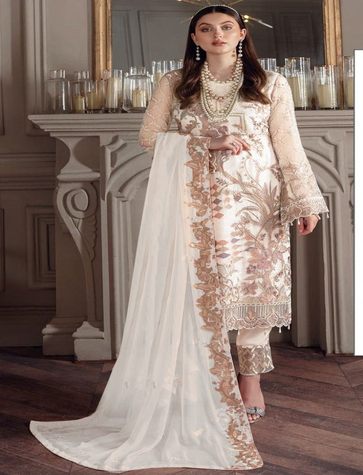 White Muslim Woman's Fancy Georgette With Sequine Embroidery work Pakistani salwar kameez Suit