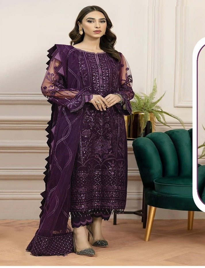 WineTrending Embroidered Ghaghra Style Semi Stitched Salwar Suit with Heavy Net Dupatta For Womens