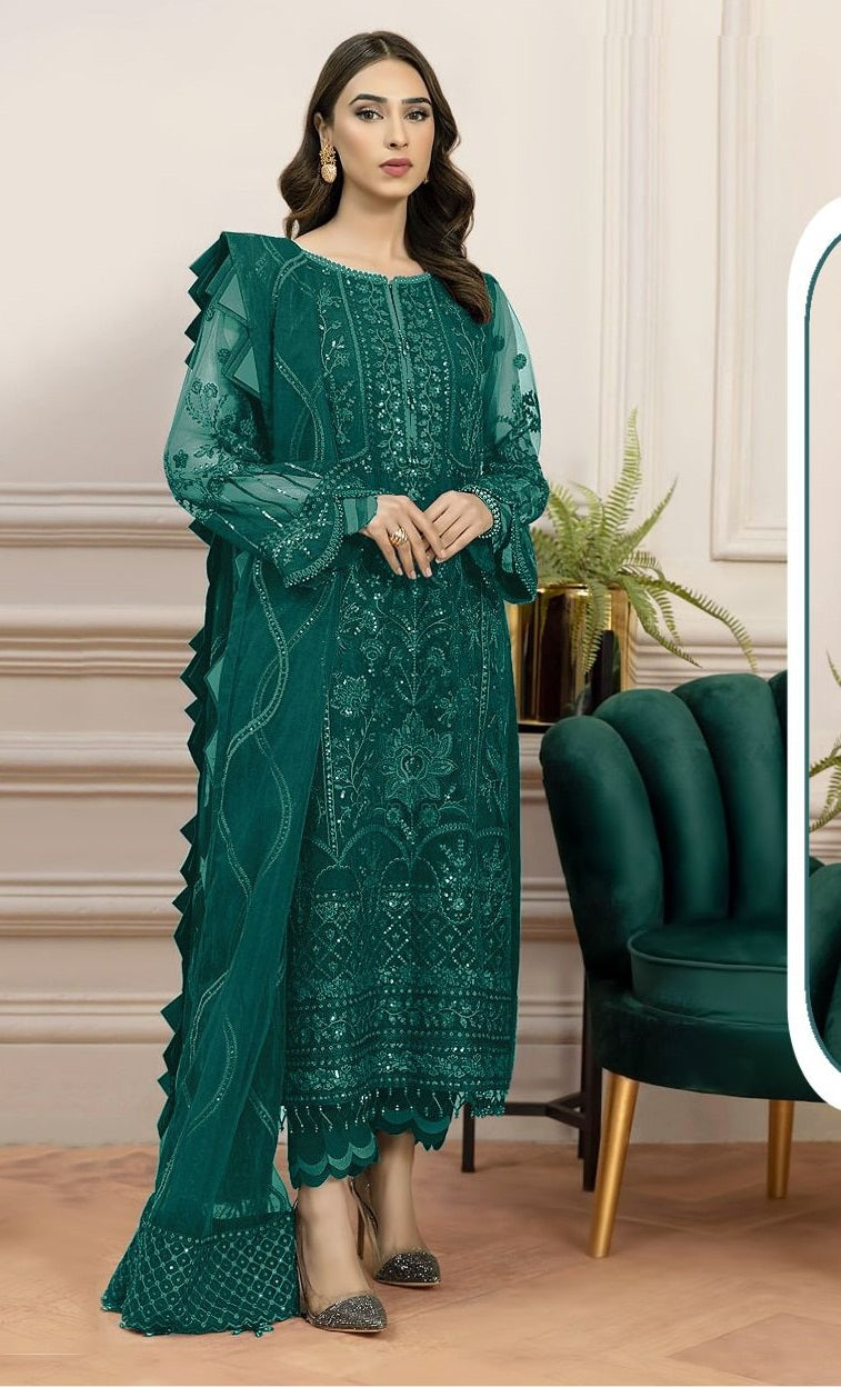 WineTrending Embroidered Ghaghra Style Semi Stitched Salwar Suit with Heavy Net Dupatta For Womens