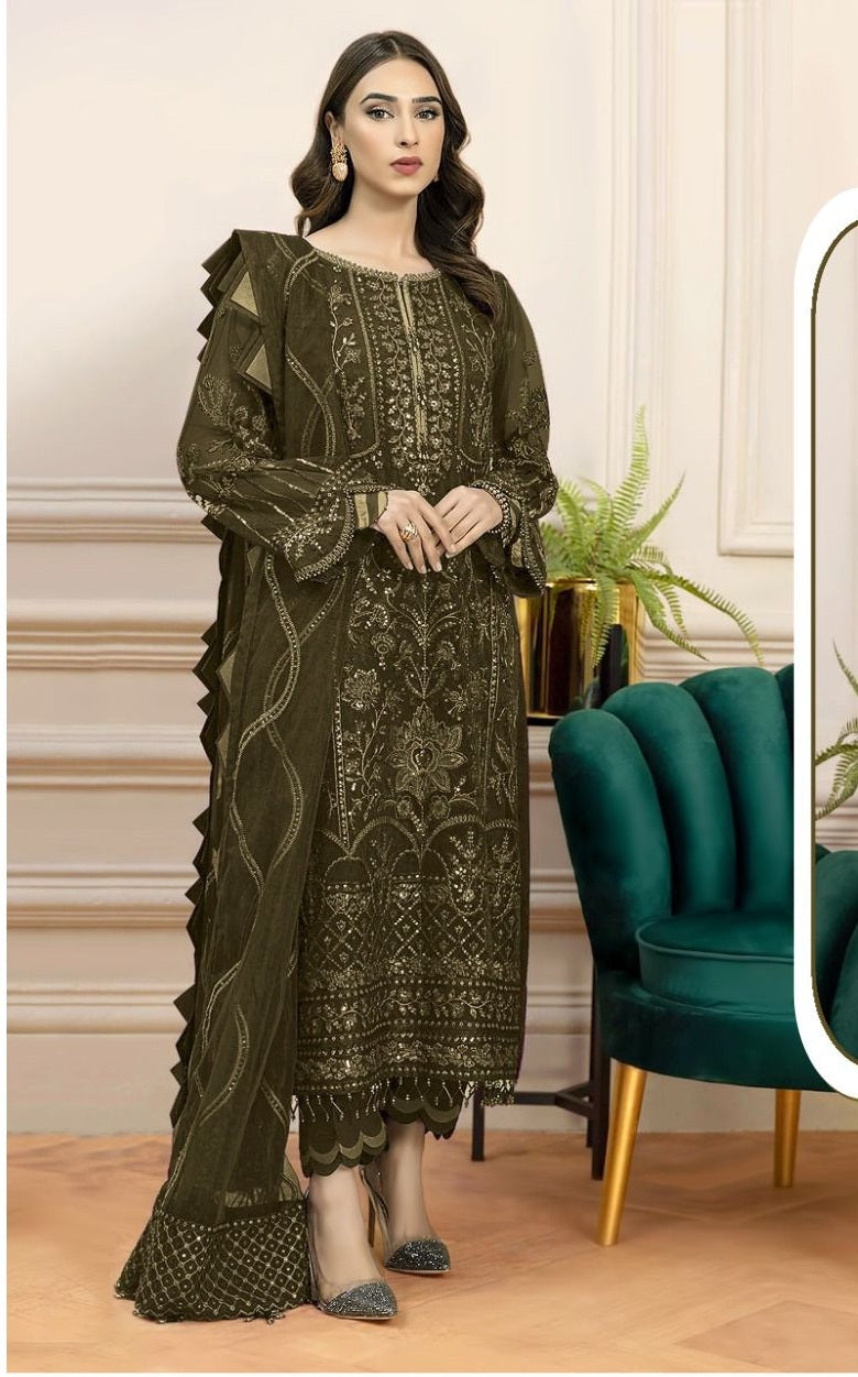 WineTrending Embroidered Ghaghra Style Semi Stitched Salwar Suit with Heavy Net Dupatta For Womens