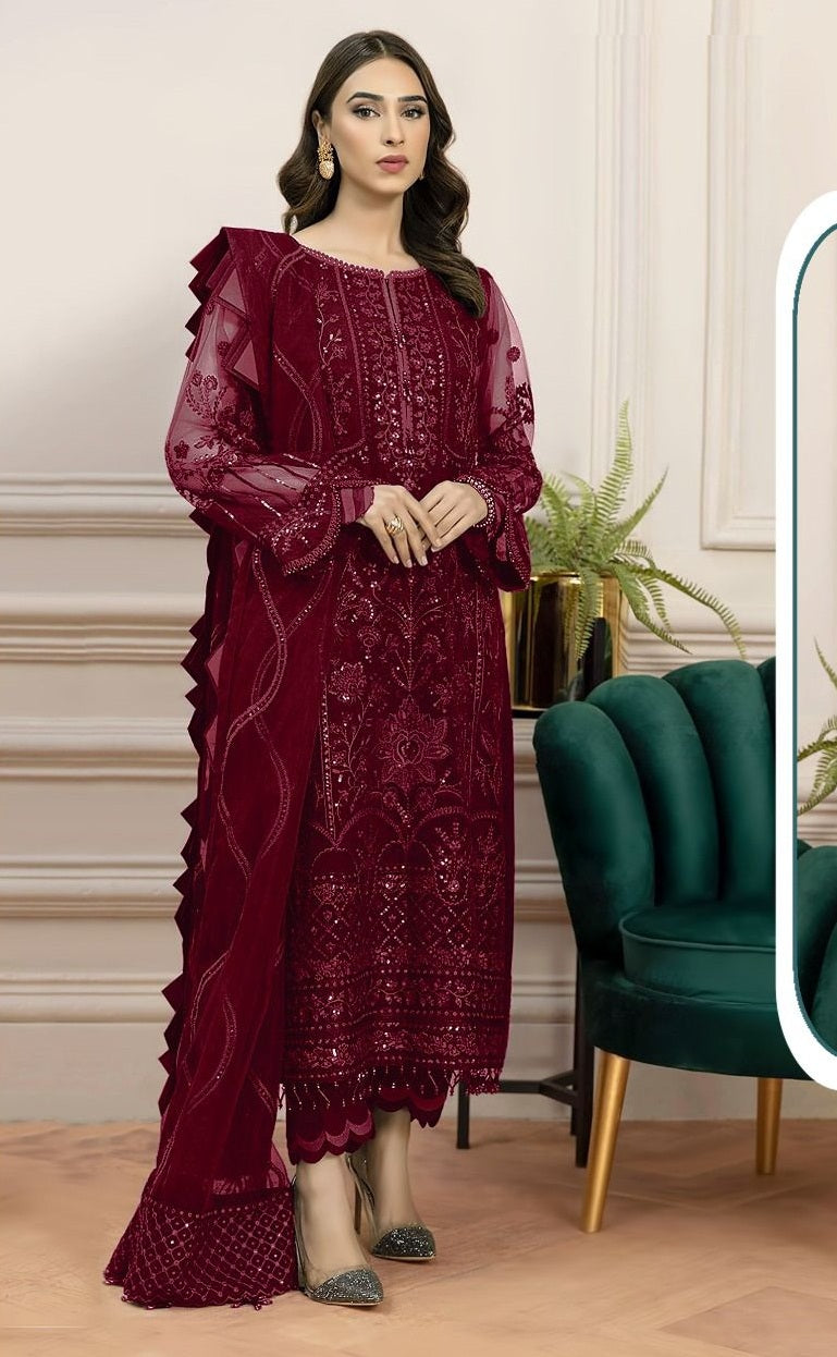 Mehendi Trending Embroidered Ghaghra Style Semi Stitched Salwar Suit with Heavy Net Dupatta For Womens