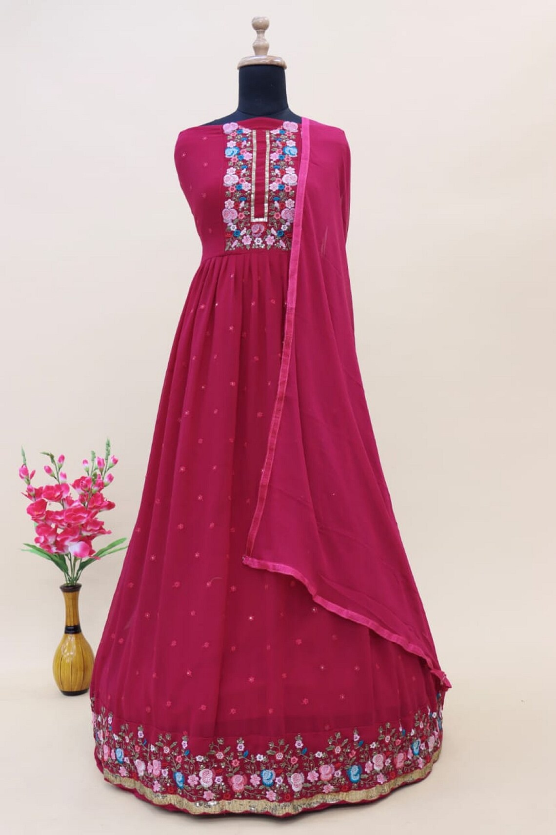 Women's Georgette Semi-Stitched Pakistani Anarakali Gown For Wedding