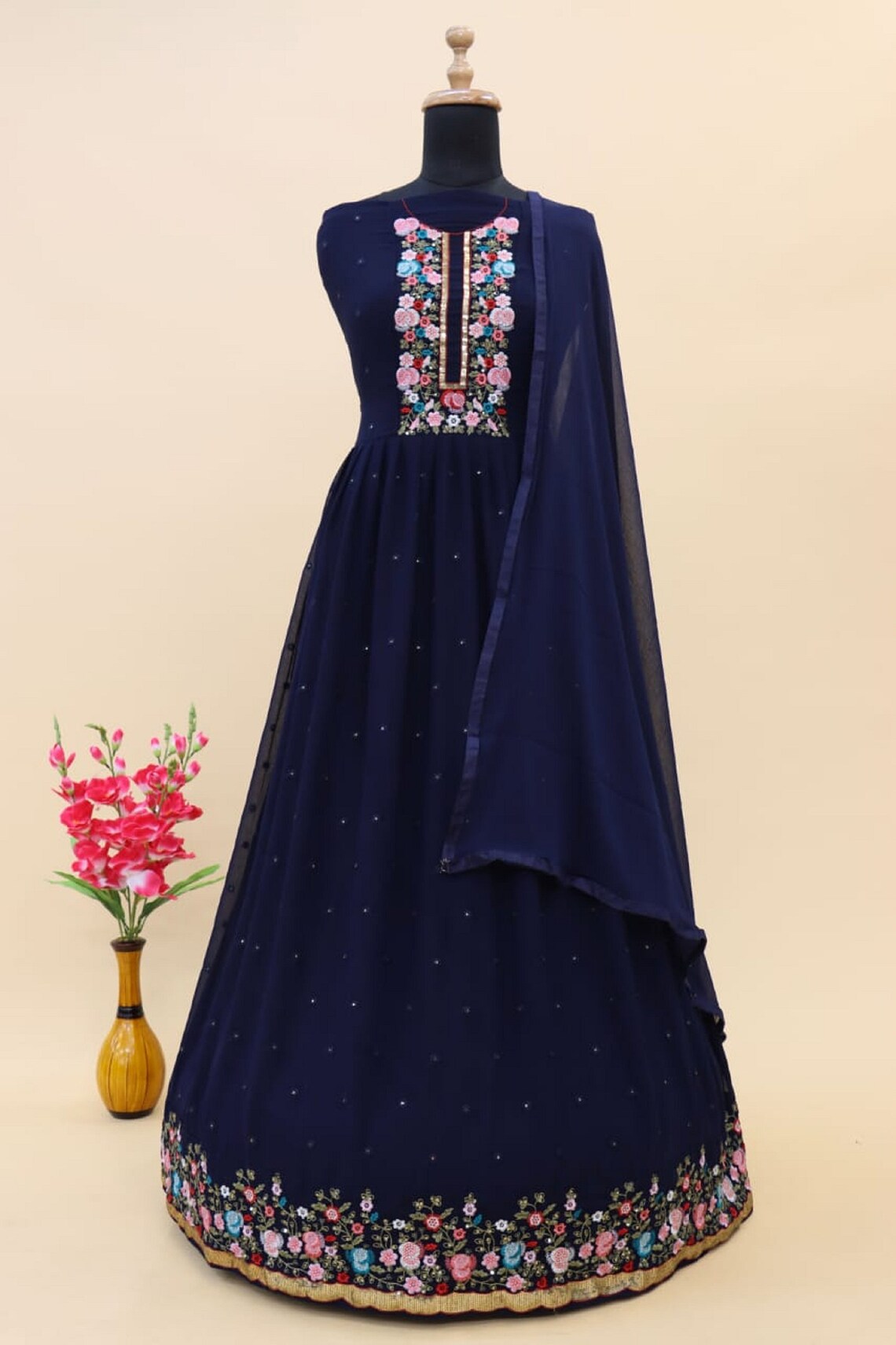 Women's Georgette Semi-Stitched Pakistani Anarakali Gown For Wedding