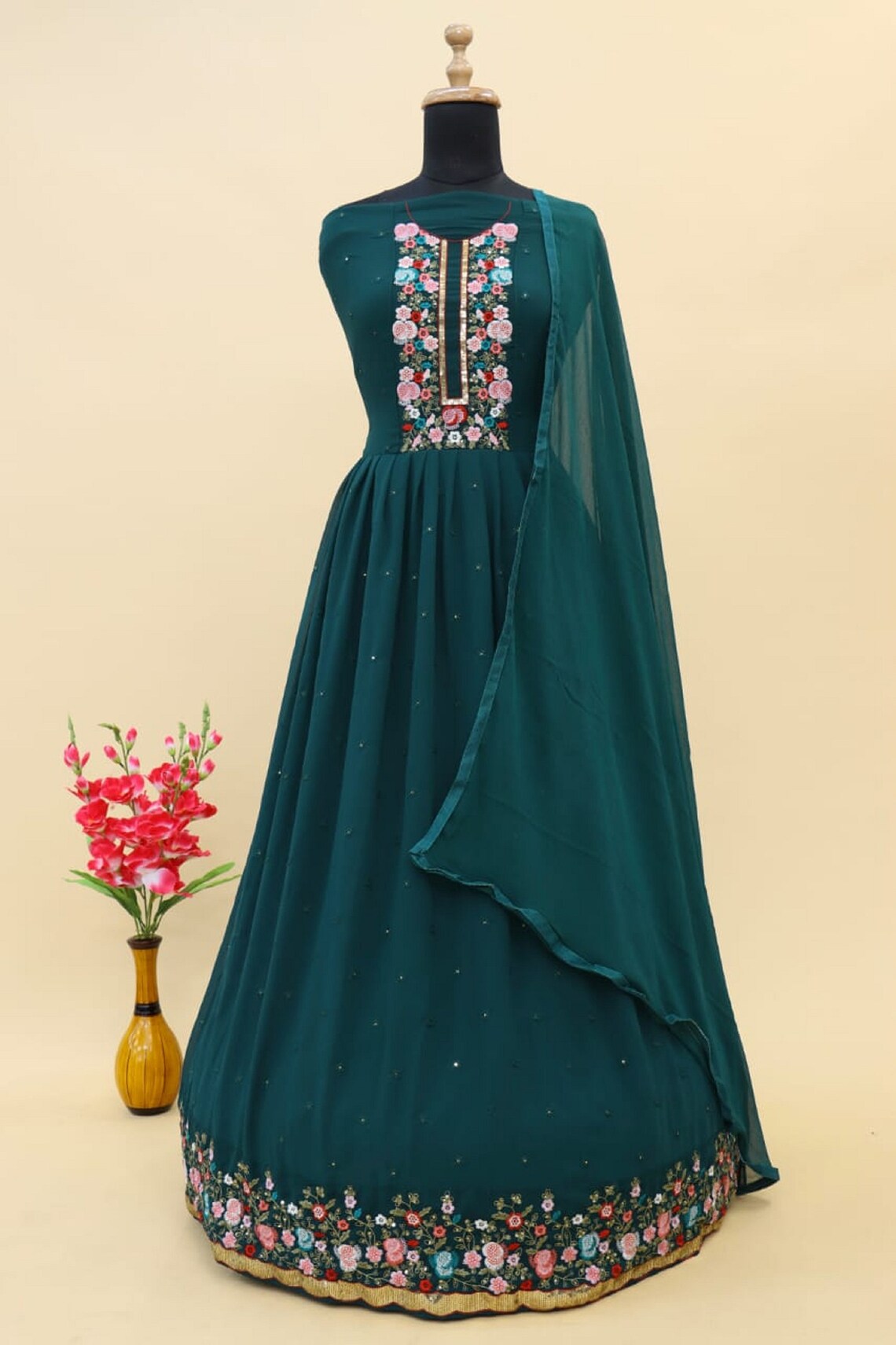 Women's Georgette Semi-Stitched Pakistani Anarakali Gown For Wedding