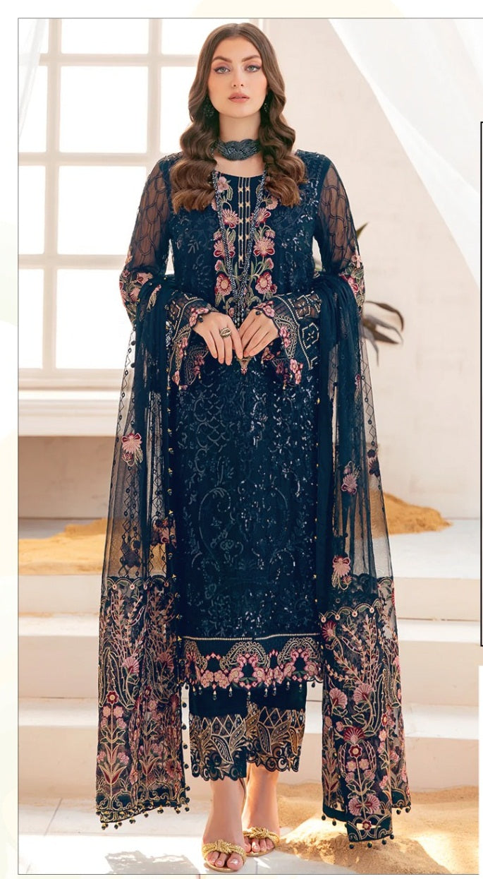 Women Wine Desinger Georgette Embroidered Work Semi stitched Traditional Pakistani suit