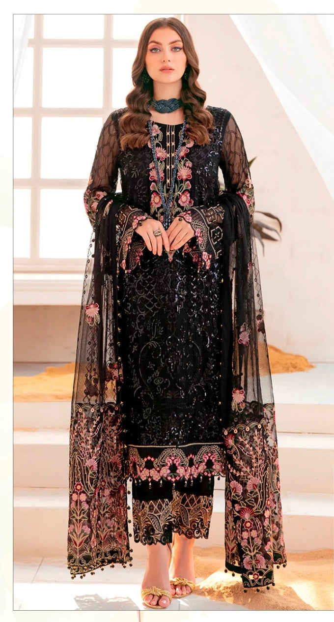 Women Wine Desinger Georgette Embroidered Work Semi stitched Traditional Pakistani suit