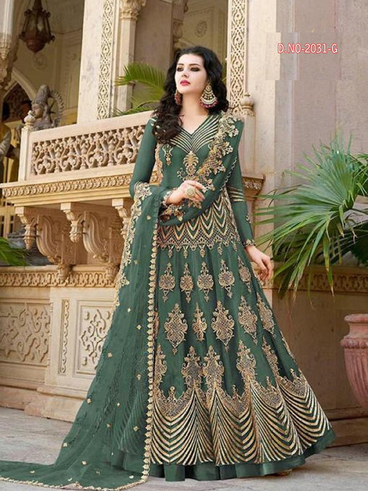 Wedding Wear Butterfly Net Embroidered Anarkali Semi Stitched Anarkali Suit For Womens