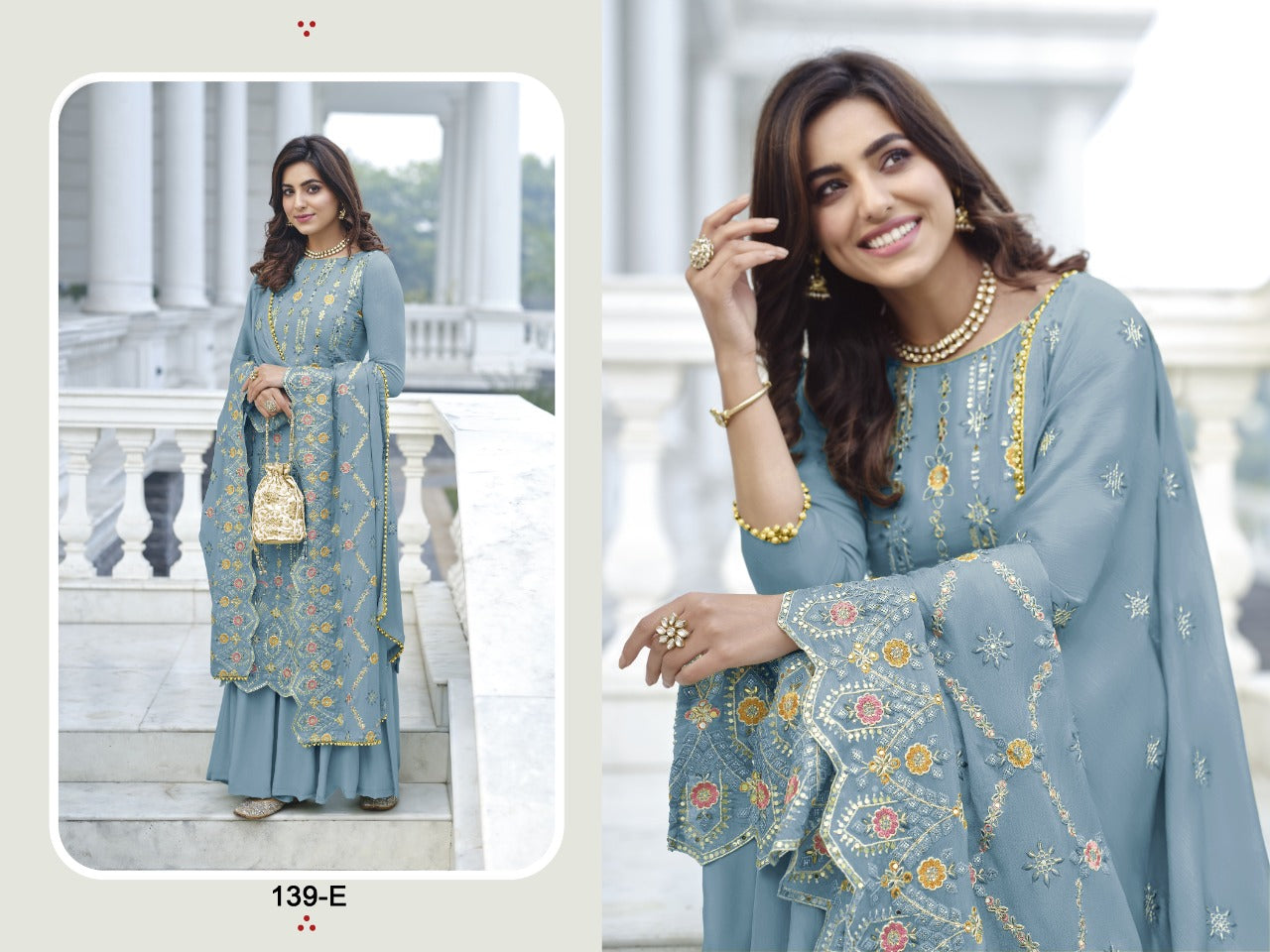 Heavy Faux Georgette Embroidery Work With Fancy Mirror And Stone Work Designer Suit