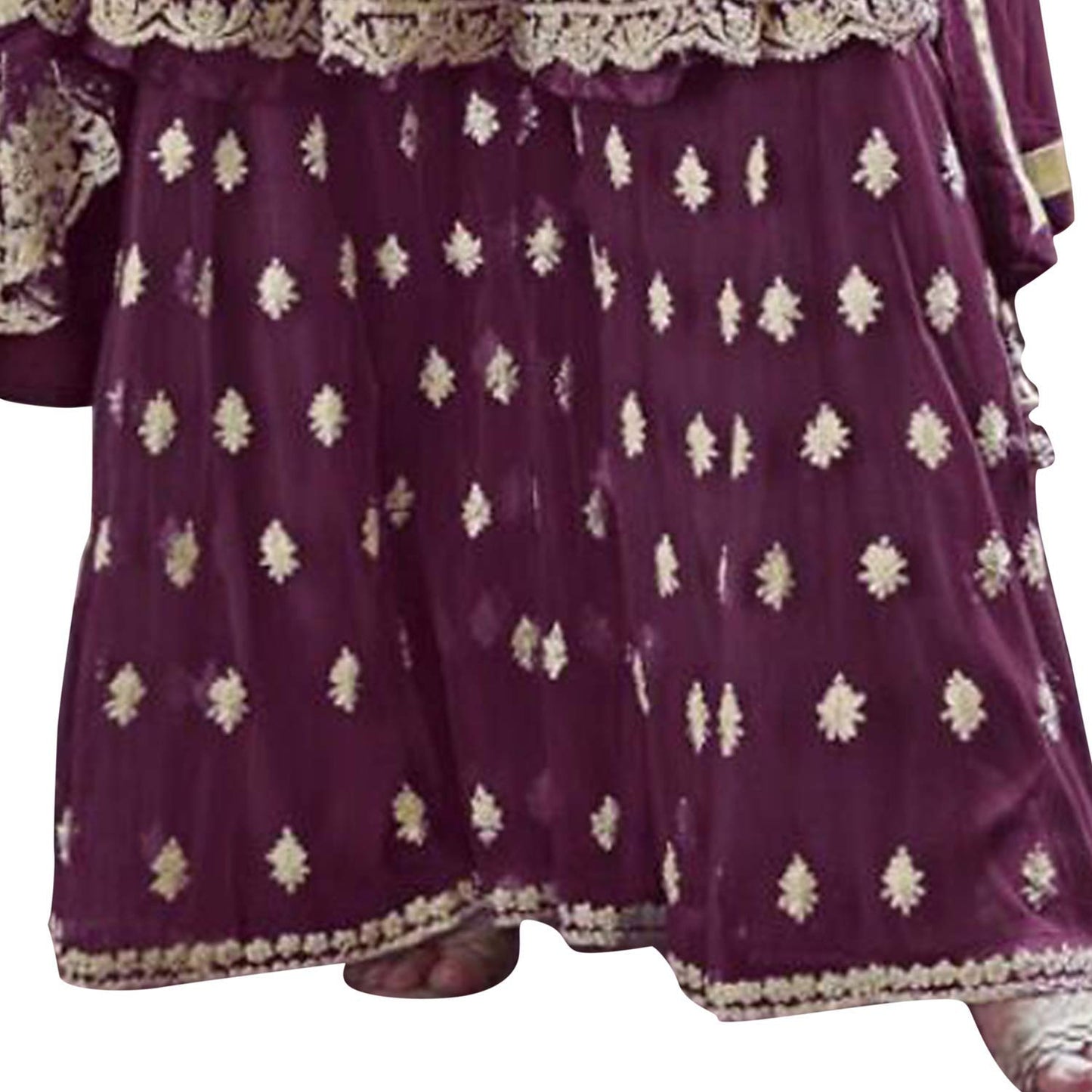 Women's Grey Net Semi Stitched Top With Stitched Bottom and Dupatta Embroidered Dress Material Flared Top