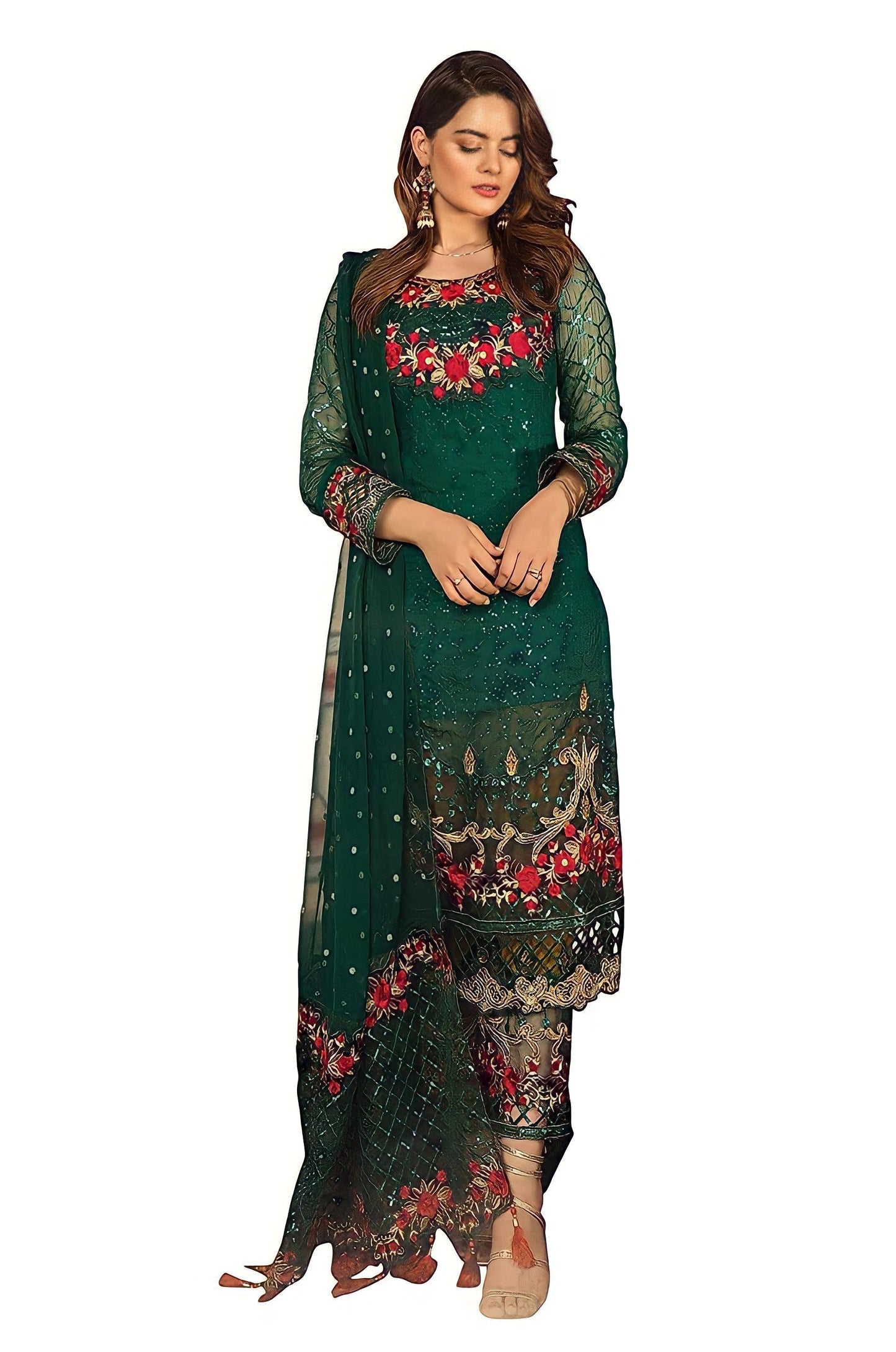 Wine  Fancy Sequence Embroidered Work Georgette Function Wear Salwar Suit For Womens