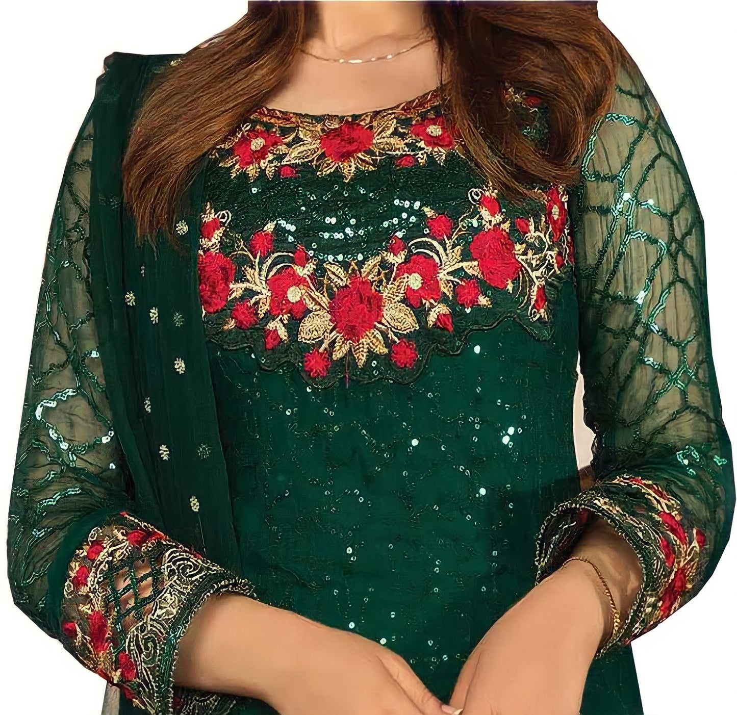 Green Fancy Sequence Embroidered Work Georgette Function Wear Salwar Suit For Womens