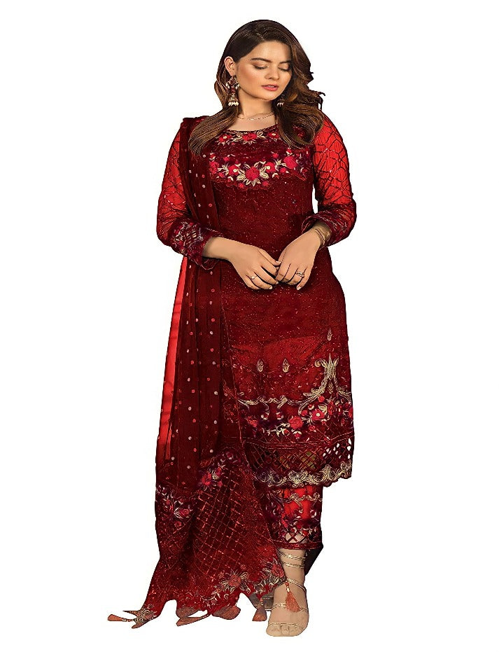 Wine  Fancy Sequence Embroidered Work Georgette Function Wear Salwar Suit For Womens