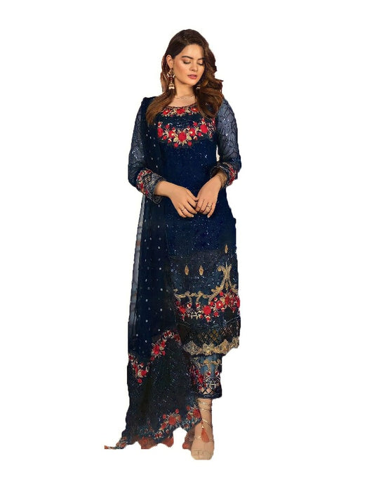 Blue Fancy Sequence Embroidered Work Georgette Function Wear Salwar Suit For Womens