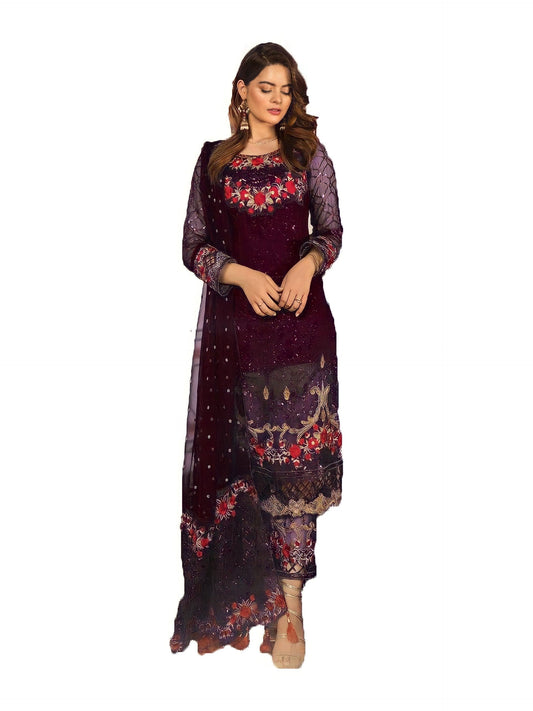 Wine  Fancy Sequence Embroidered Work Georgette Function Wear Salwar Suit For Womens